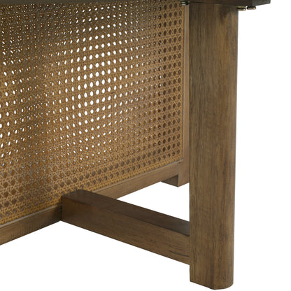 Orlenquess 32'' Rattan Coffee Table, Round Rattan Woven Wood Coffee Table