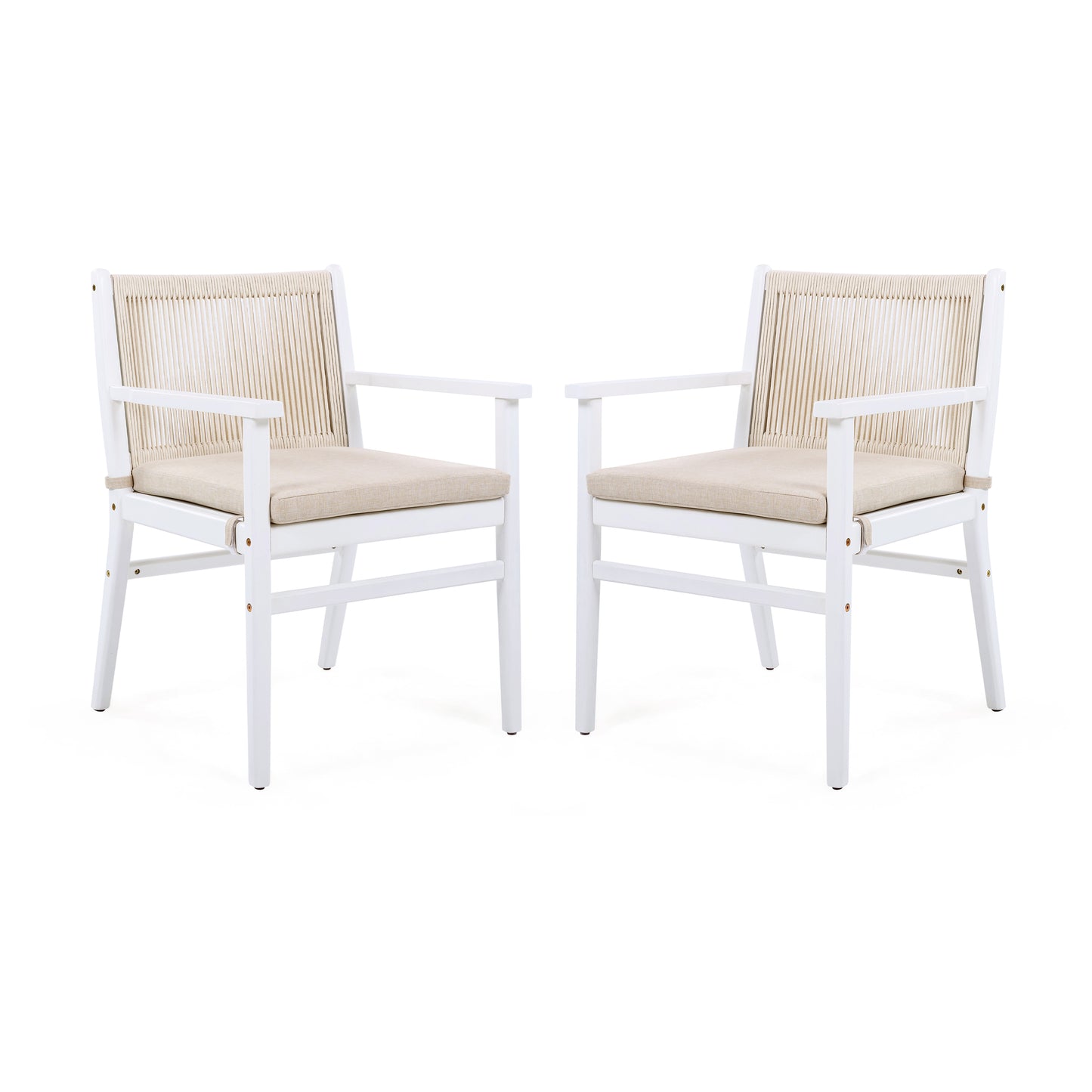 Daphne Outdoor Patio Dining Chairs with Rope Weave Back ,Cushioned, Set of 2
