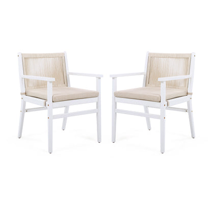 Daphne Outdoor Patio Dining Chairs with Rope Weave Back ,Cushioned, Set of 2