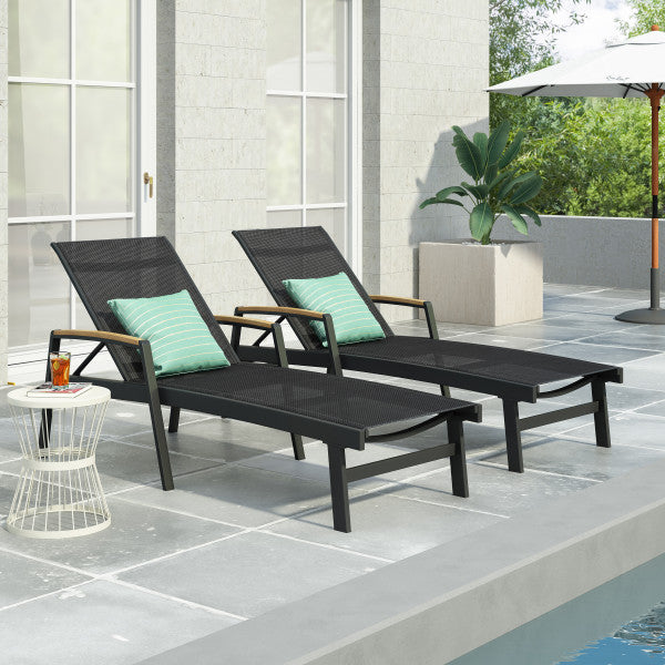 Joy Outdoor Aluminum Chaise Lounge with Mesh Seating (Set of 2)