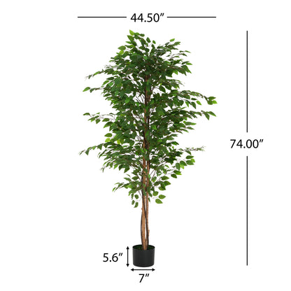 Varian 74" Artificial Ficus Tree with Black Plastic Pot