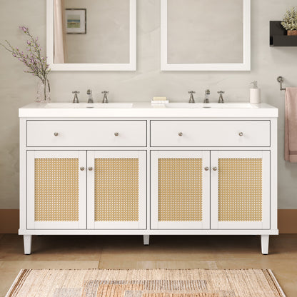 Silas 60 Inch Bathroom Vanity with Double Sink ( SMC Sink ), Large Storage Space