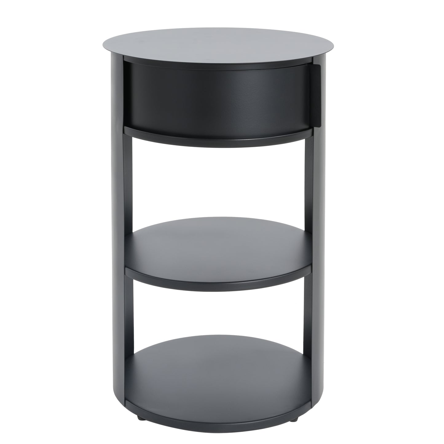 Somatilae Indoor 3-Tier Metal Round Side Table with Sliding Door Cabinet