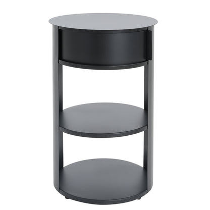 Somatilae Indoor 3-Tier Metal Round Side Table with Sliding Door Cabinet