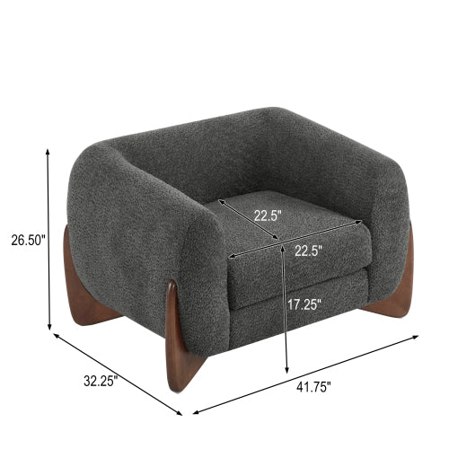 Zelora Modern Upholstered Boucle Club Chair, Birch Wood