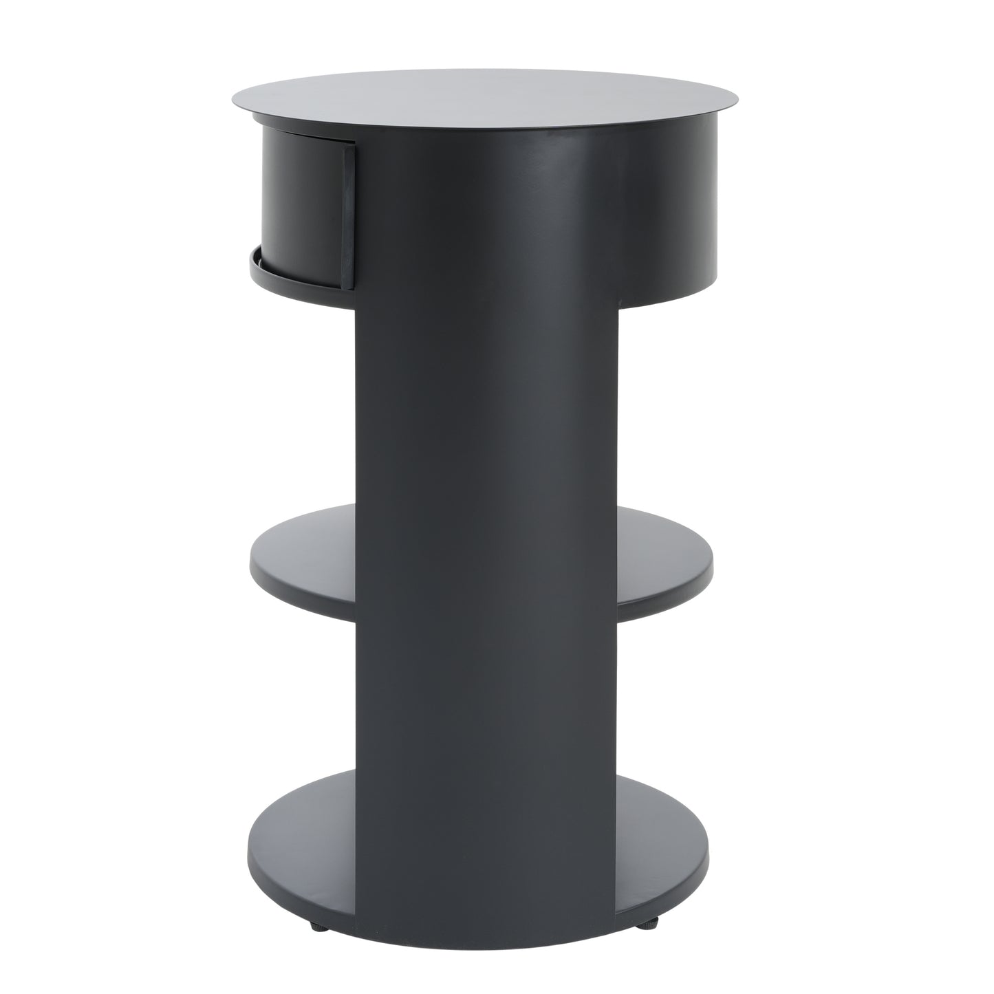 Somatilae Indoor 3-Tier Metal Round Side Table with Sliding Door Cabinet