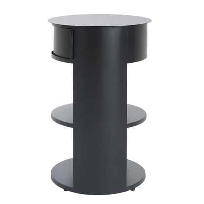 Somatilae Indoor 3-Tier Metal Round Side Table with Sliding Door Cabinet