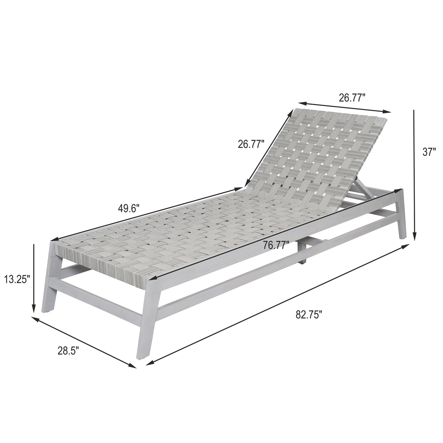 Rionaris Outdoor Acacia Wood Rope Chaise Lounge Adjustable 4-Position Recliner