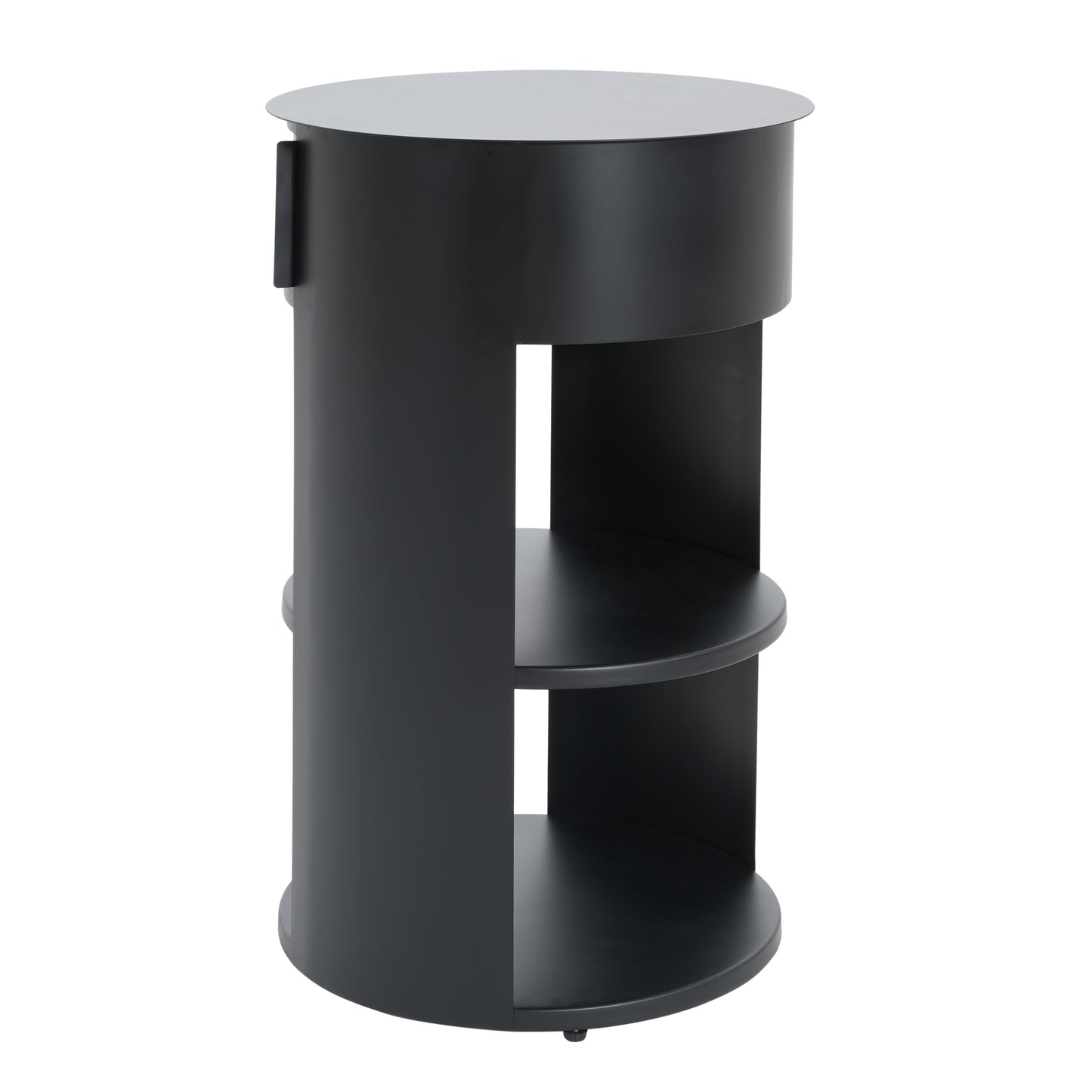 Somatilae Indoor 3-Tier Metal Round Side Table with Sliding Door Cabinet