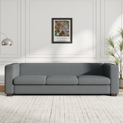 Modern three-seat Solid Wood sofa in striped finish with two cup holders