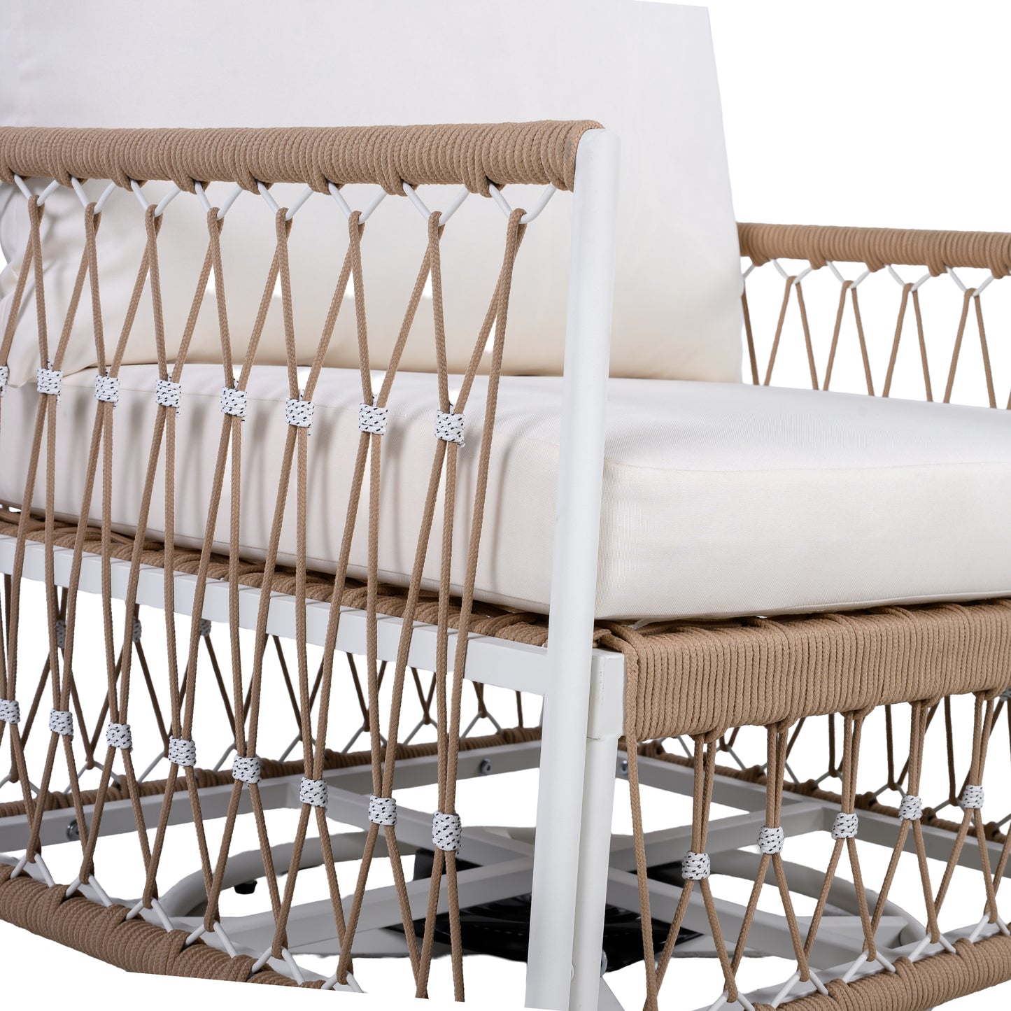 360° Swivel Bohemian Outdoor Lounge Chair with Handwoven Rope,Waterproof Cushions[Set of 2]