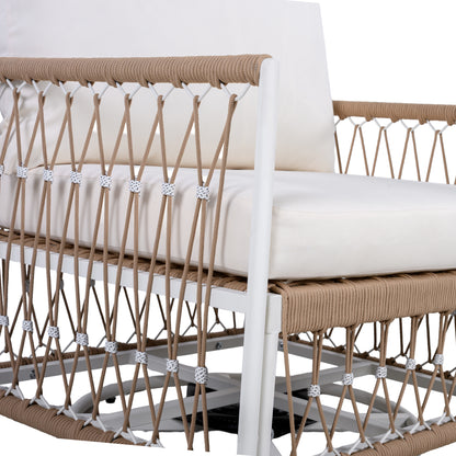 360° Swivel Bohemian Outdoor Lounge Chair with Handwoven Rope,Waterproof Cushions[Set of 2]