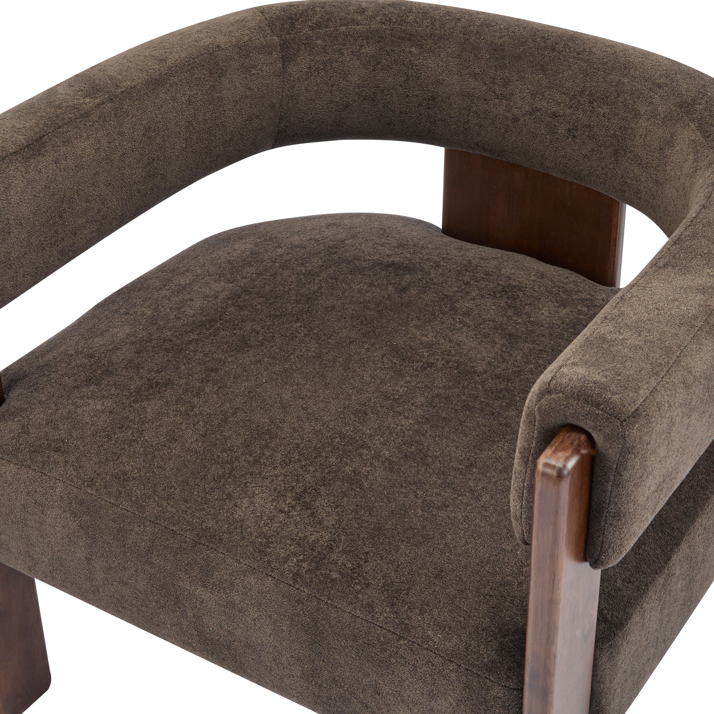 Noah Upholstered Boucle Accent Arm Chair, Rubberwood, Beige+walnut