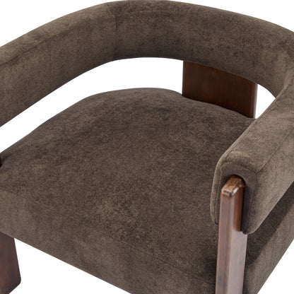 Noah Upholstered Boucle Accent Arm Chair, Rubberwood, Beige+walnut