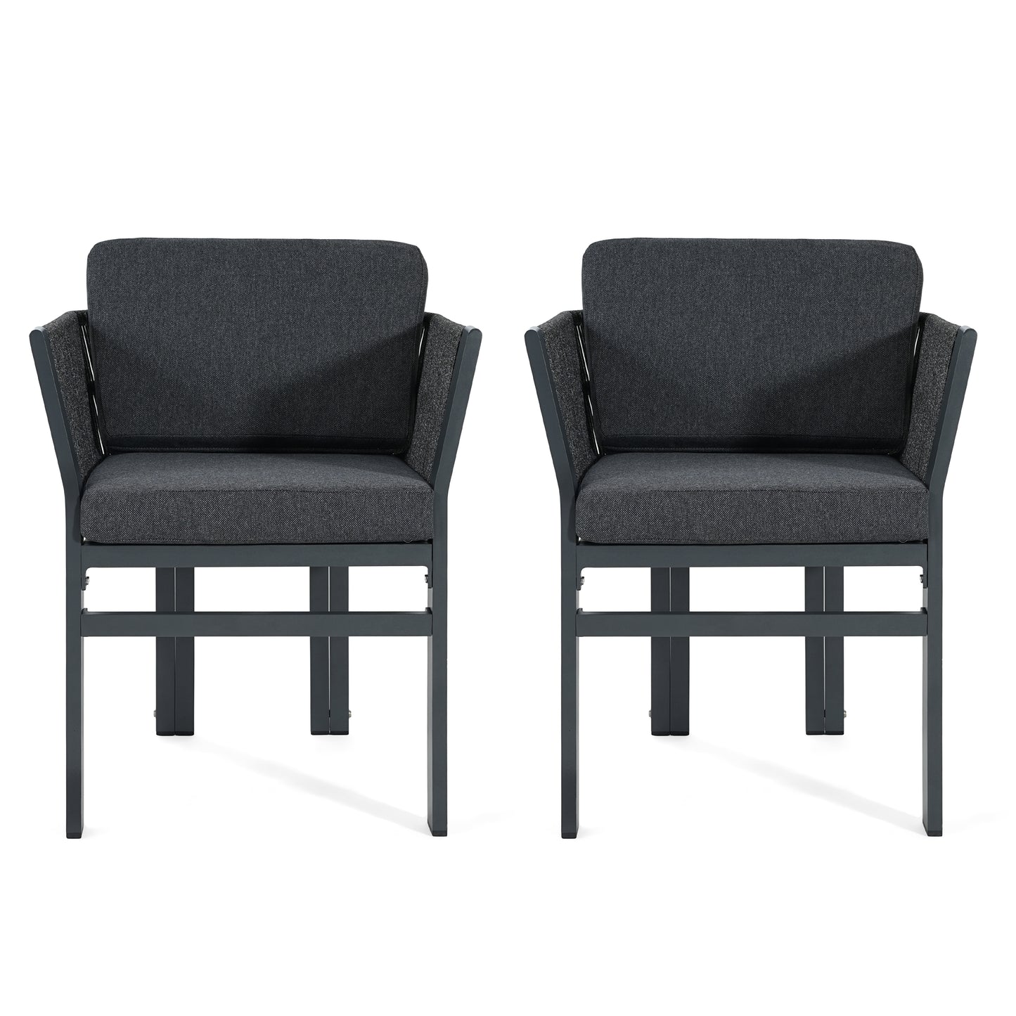Rowan Outdoor Dining Chair Set of 2, Aluminum Frame with Cushion & Rattan Accents, 300lbs Capacity, All-Weather Patio Seating for Backyard, Deck & Garde