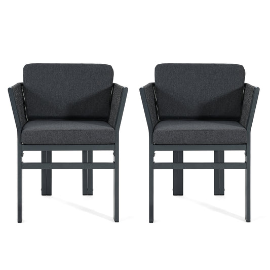 Rowan Outdoor Dining Chair Set of 2, Aluminum Frame with Cushion & Rattan Accents, 300lbs Capacity, All-Weather Patio Seating for Backyard, Deck & Garde