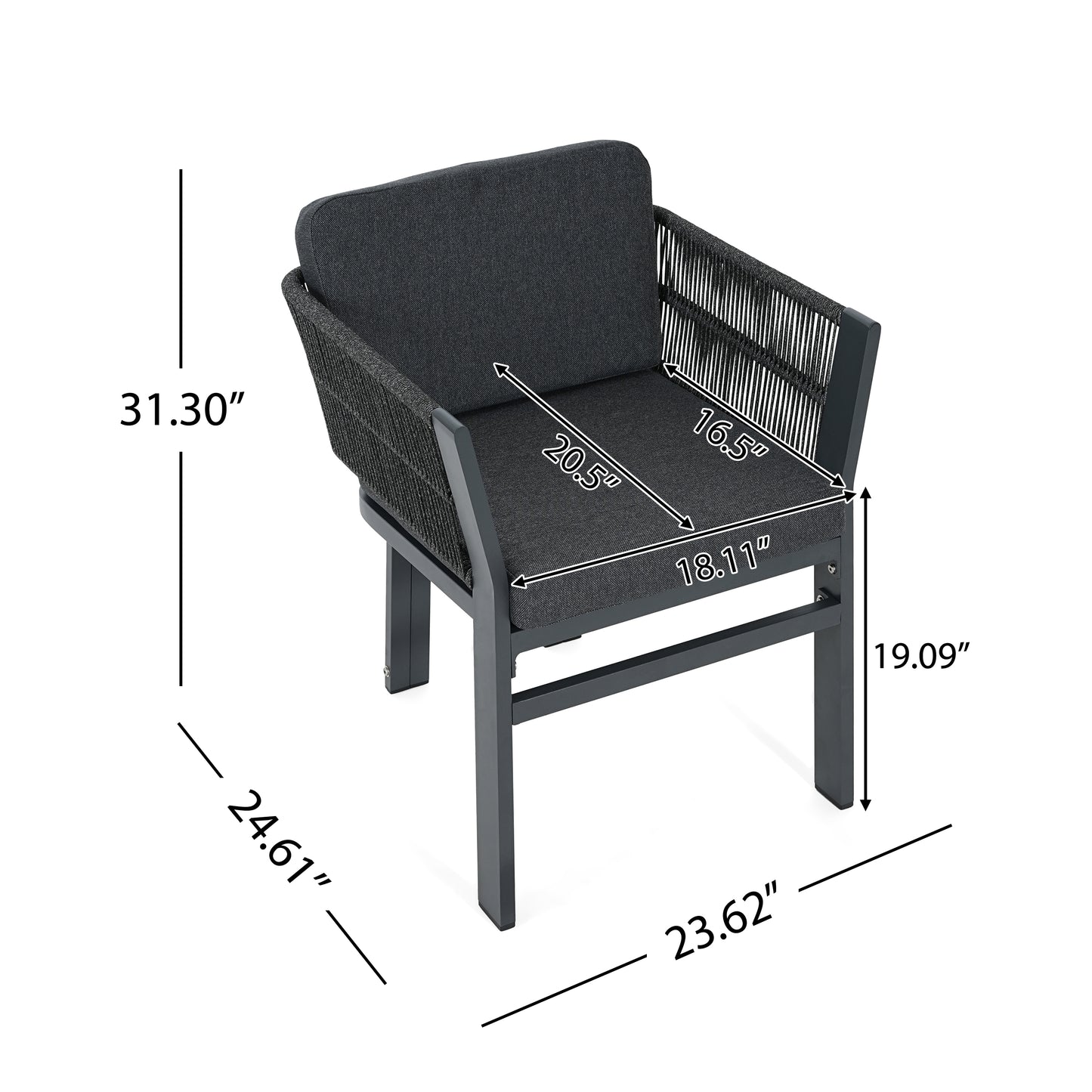 Rowan Outdoor Dining Chair Set of 2, Aluminum Frame with Cushion & Rattan Accents, 300lbs Capacity, All-Weather Patio Seating for Backyard, Deck & Garde