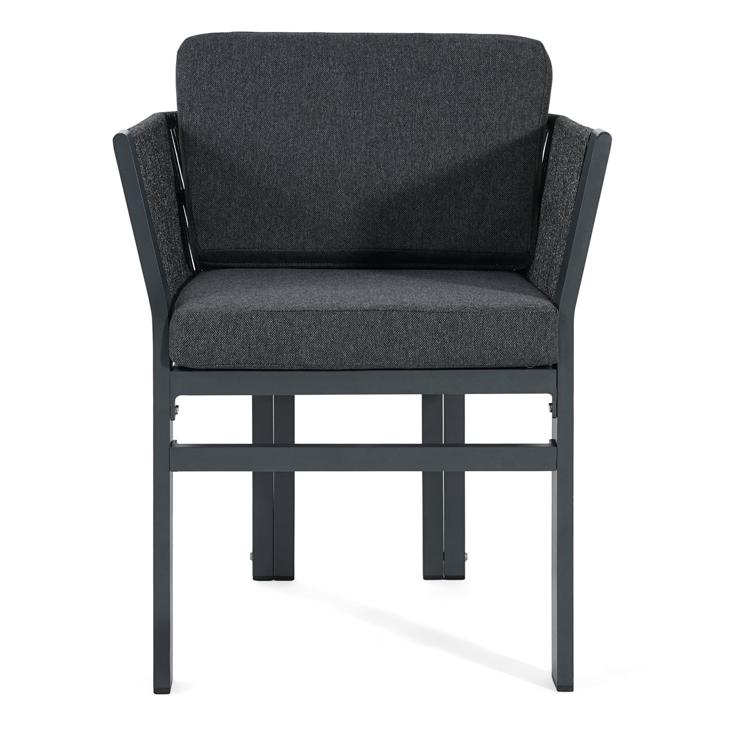 Rowan Outdoor Dining Chair Set of 2, Aluminum Frame with Cushion & Rattan Accents, 300lbs Capacity, All-Weather Patio Seating for Backyard, Deck & Garde