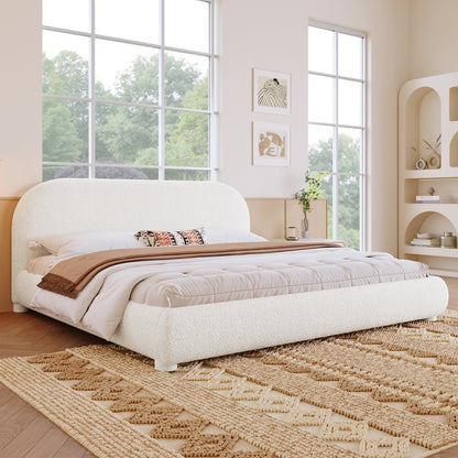 Calla Cream Style Fabric Upholstered Bed, Simple Modern Bedroom Double Bed