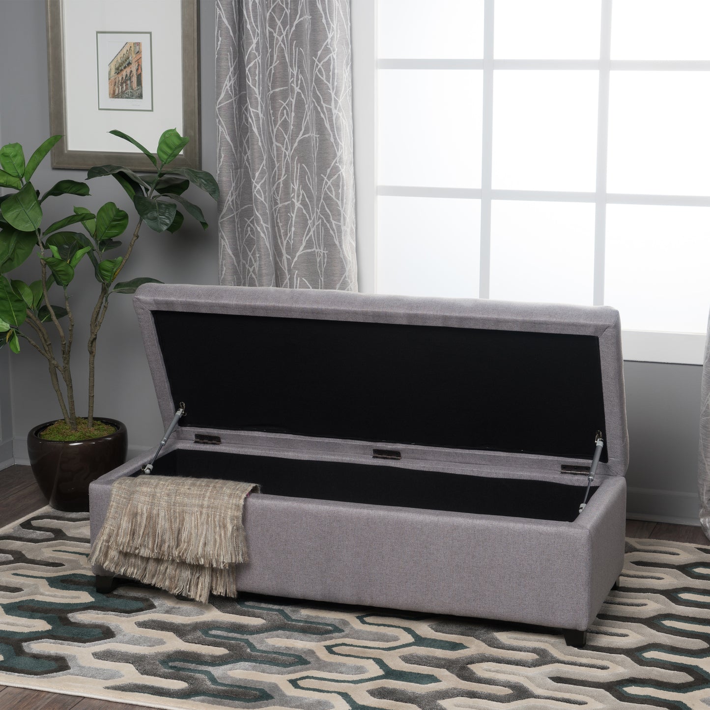 Brent Wood Fabric Storage Ottoman