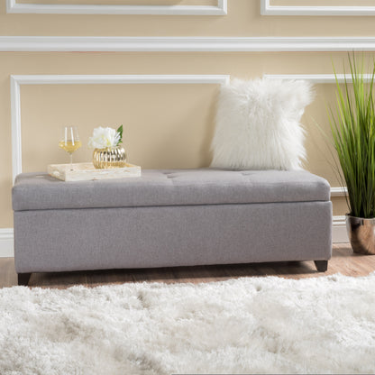 Brent Wood Fabric Storage Ottoman