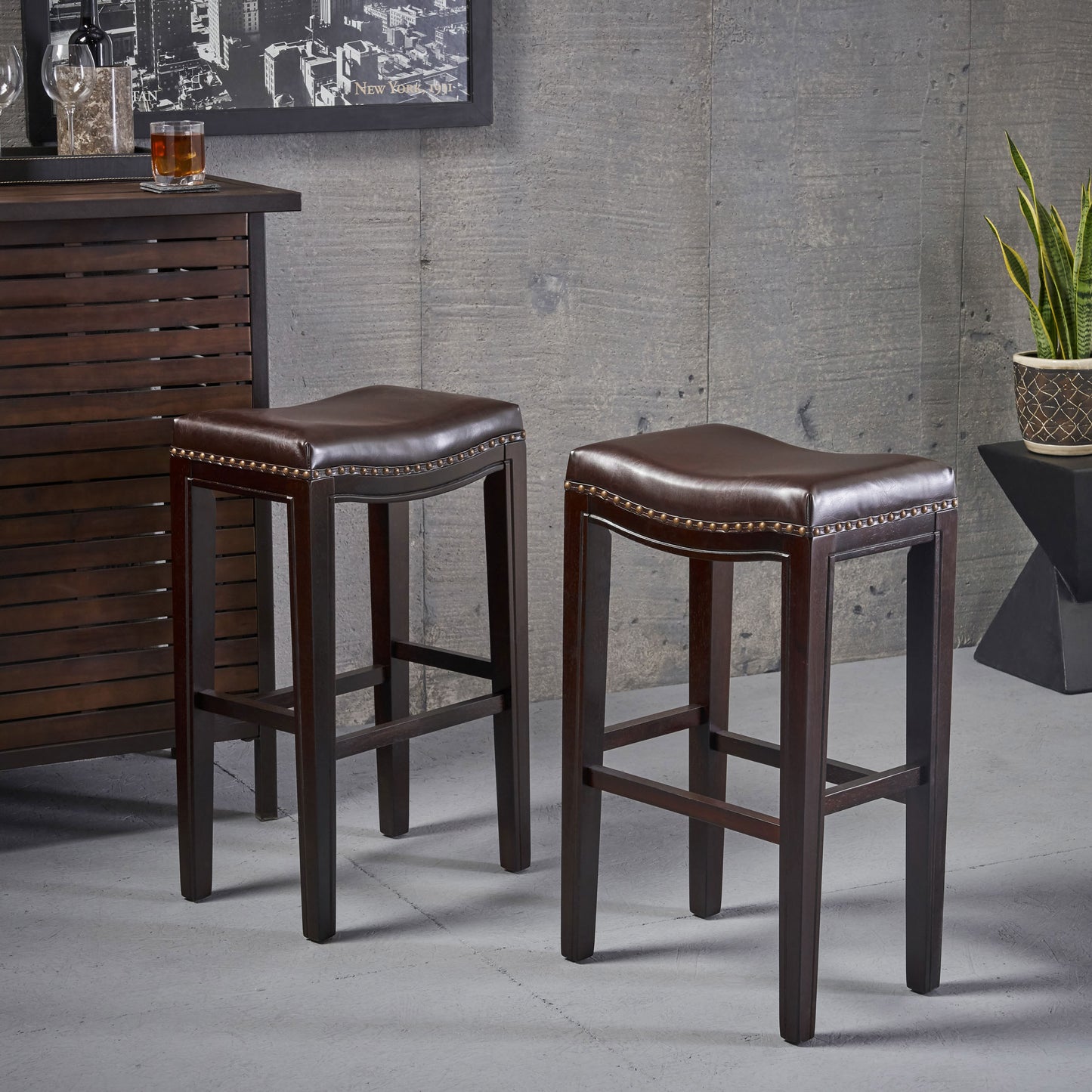 Aeris Vape Wooden Studded Barstool,Set of 2