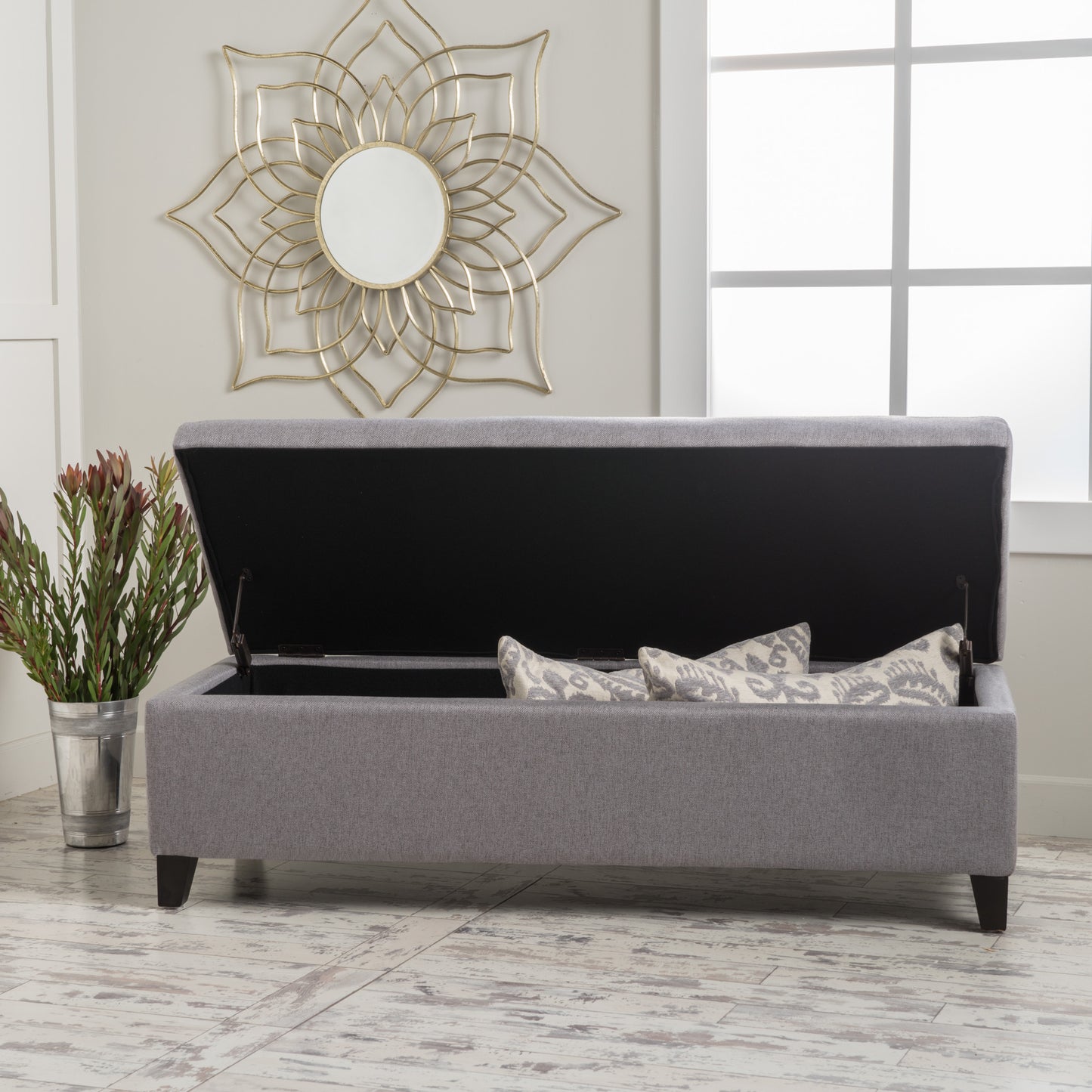 Selma Wood Fabric Storage Ottoman