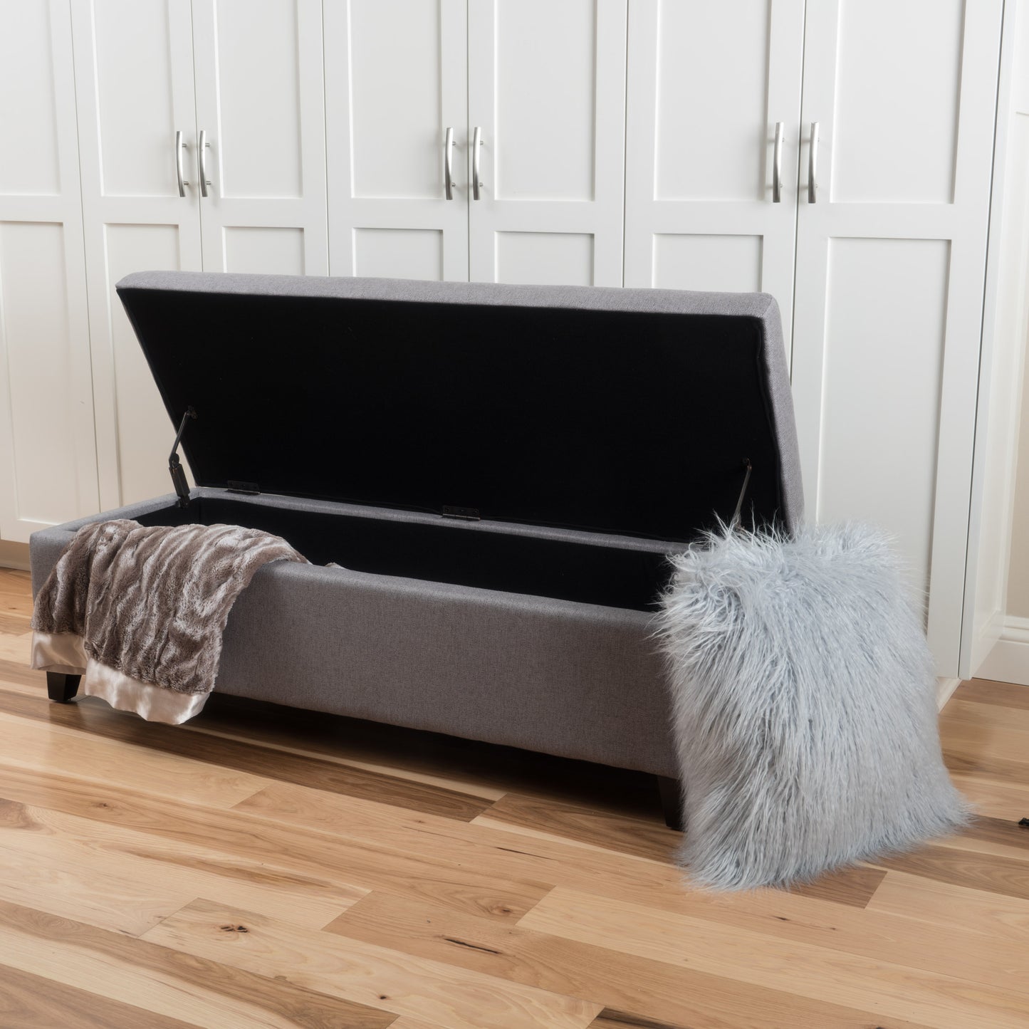 Selma Wood Fabric Storage Ottoman