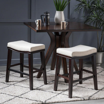 Hajie Contemporary Upholstered Saddle Counter Stool with Nailhead Trim, Set of 2