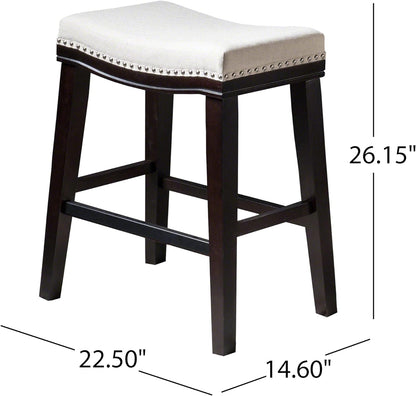 Hajie Contemporary Upholstered Saddle Counter Stool with Nailhead Trim, Set of 2