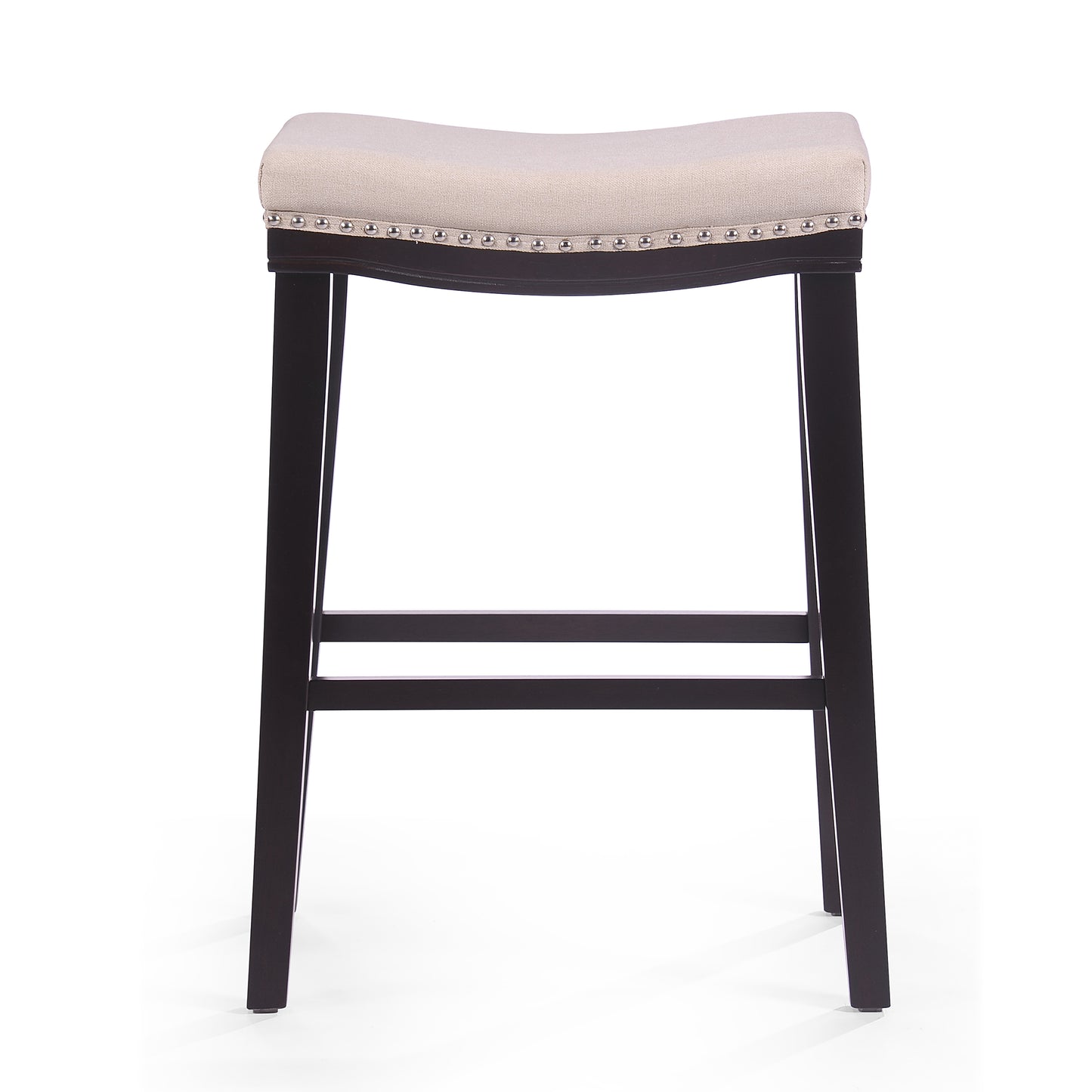 Hajie Contemporary Upholstered Saddle Counter Stool with Nailhead Trim, Set of 2