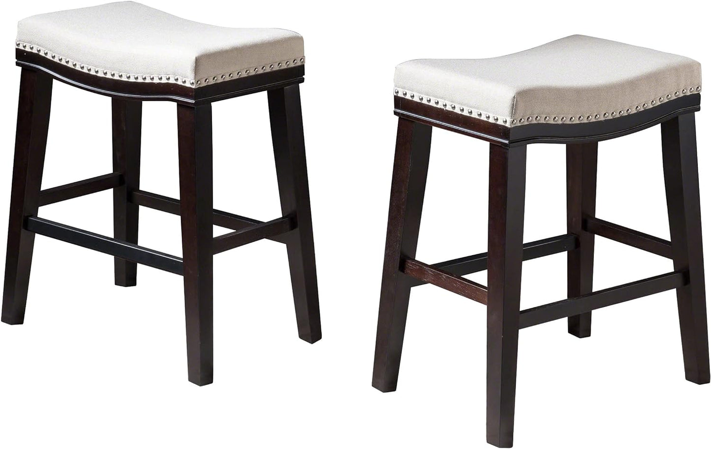 Hajie Contemporary Upholstered Saddle Counter Stool with Nailhead Trim, Set of 2