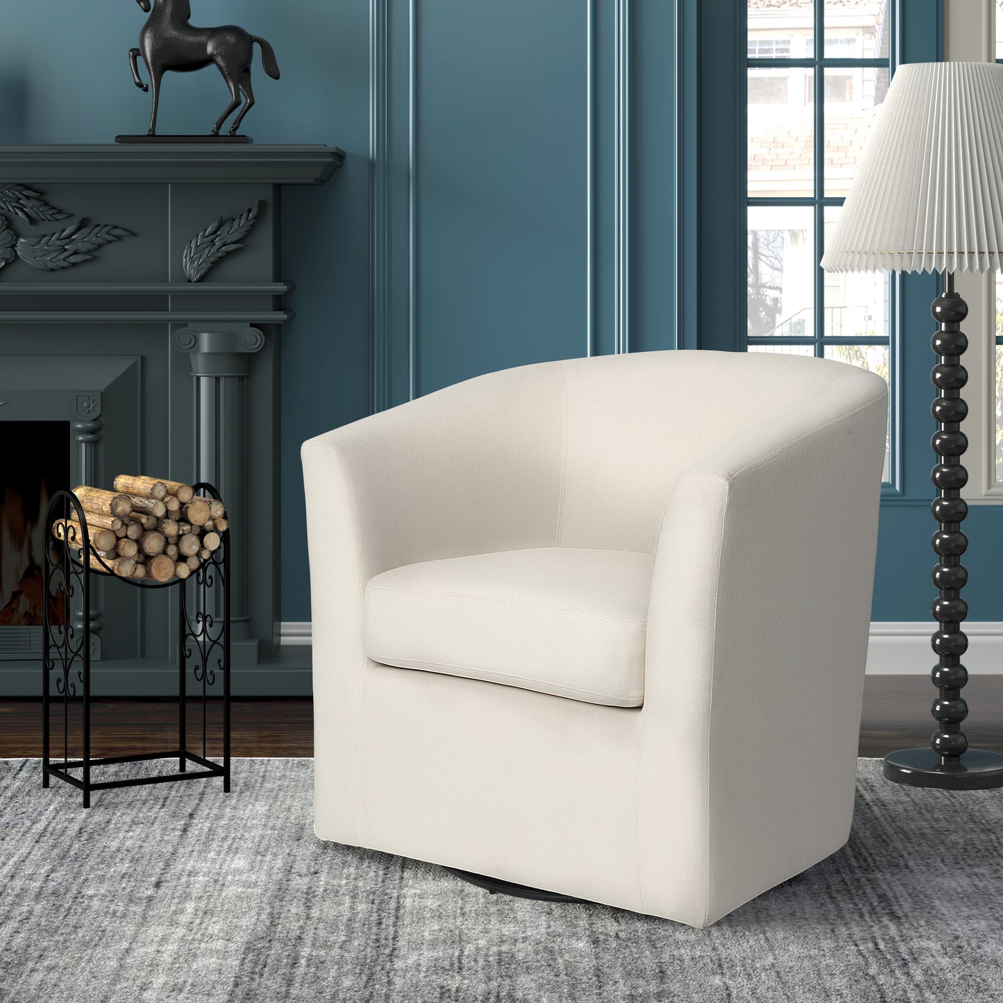 Nyrella Fabric Swivel Barrel Chair,White