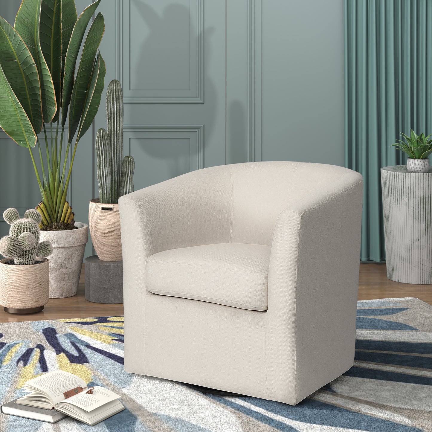 Nyrella Fabric Swivel Barrel Chair,White