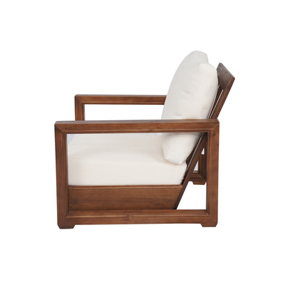 Andrae Outdoor Acacia Wood Club Chair with Cushion for Patio, Garden, Balcony