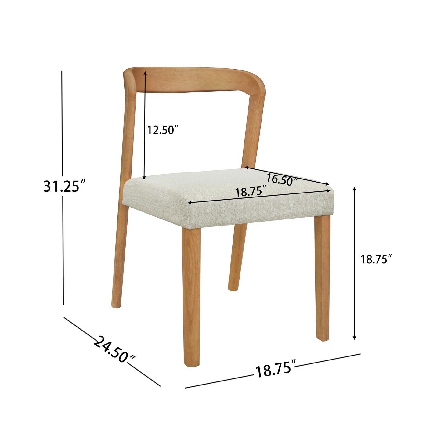 Cavomirium Solid Rubber Wood Dining Chairs,Set of 2