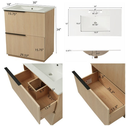 ‌Nexrail 30" Bathroom Vanity with Ceramic Sink and Full-Extension Drawers