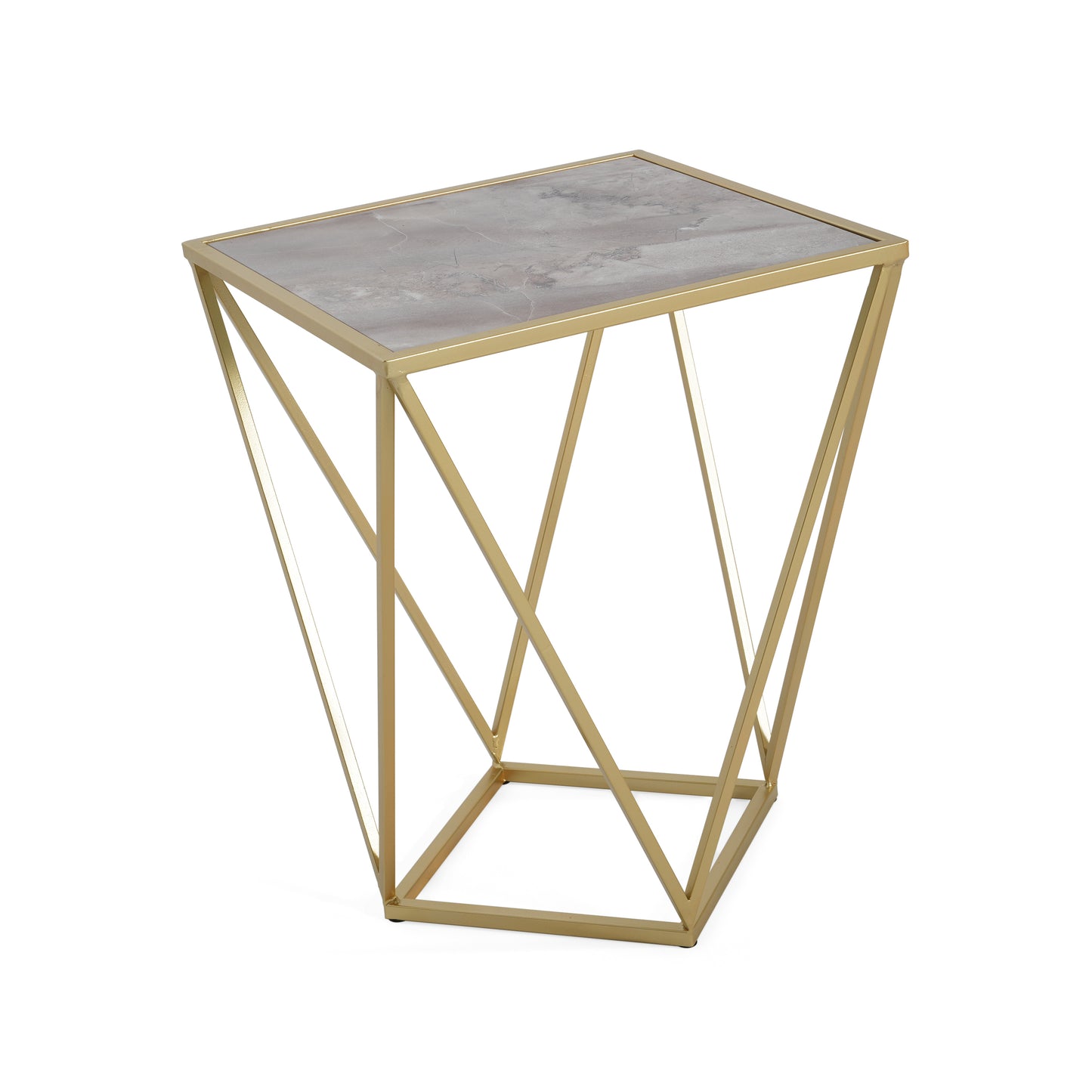 Calliopa Creative Simple Glass Side Table,Gold+White Color