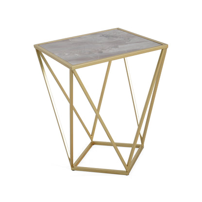 Calliopa Creative Simple Glass Side Table,Gold+White Color