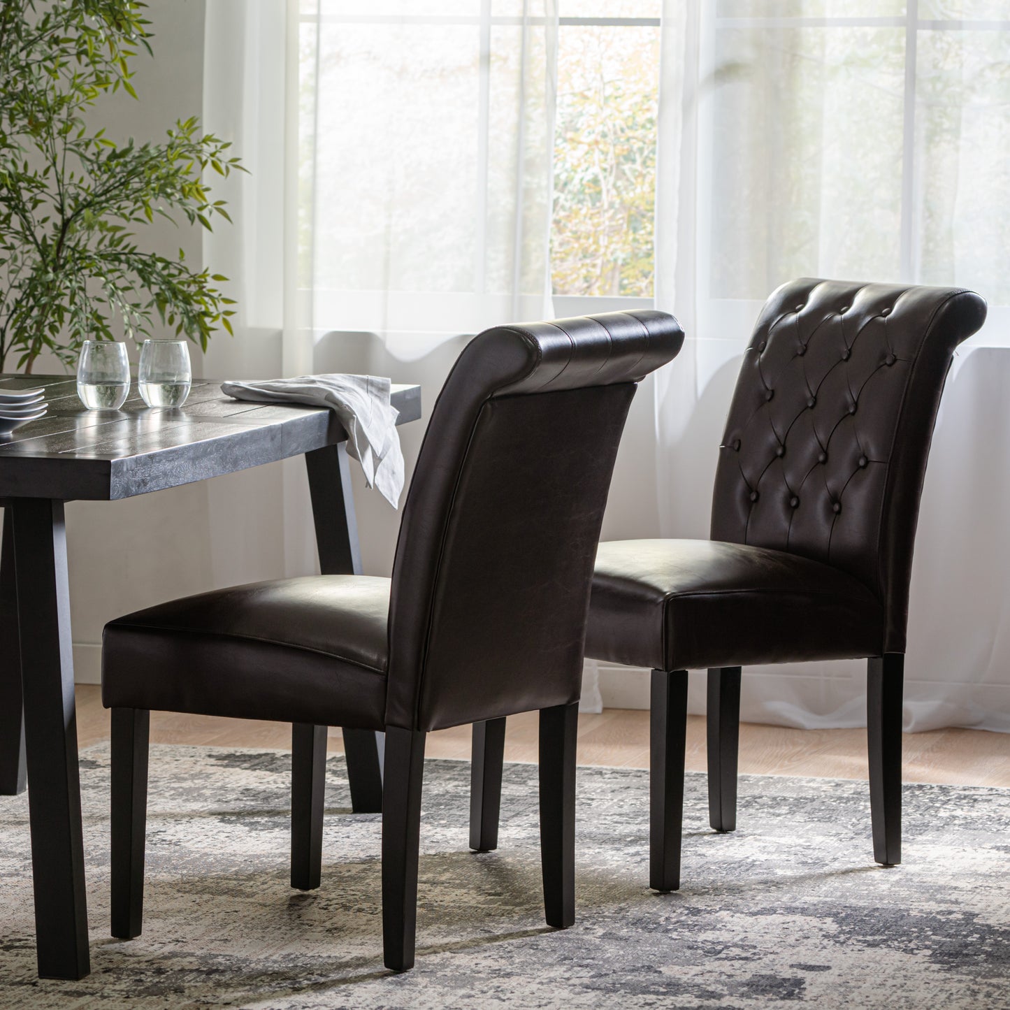 Elliston Leather Tufted Dining Chairs (Set of 2)