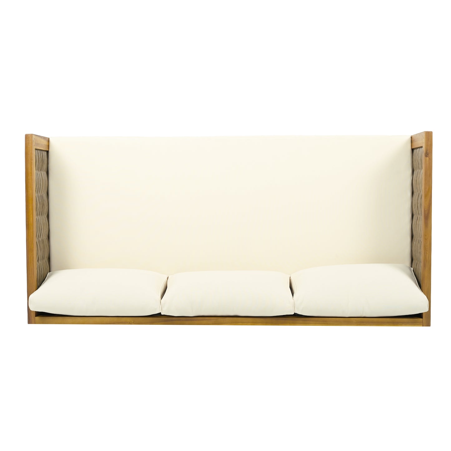 Xenath Outdoor Patio Furnitre Sets 3 Pieces,3 Seater Daybed With Rattan Arms  + Acacia Wood Table