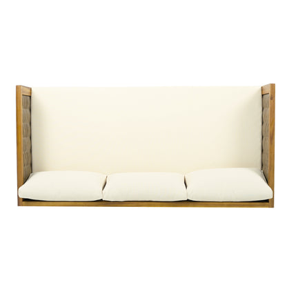 Xenath Outdoor Patio Furnitre Sets 3 Pieces,3 Seater Daybed With Rattan Arms  + Acacia Wood Table