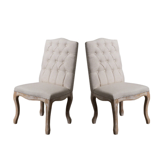 Jolie Traditional Button Tufted Fabric Dining Chairs with Curved Legs (Set of 2)