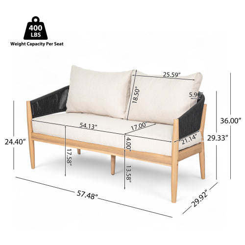 Veronia Outdoor Patio Acacia Wood Chat Set,Include 2 Club Chairs,1 Coffee Table,Loveseat.