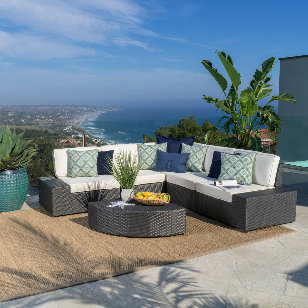 Reddington 6pc Outdoor Grey Wicker Sectional Set – GDFStudio