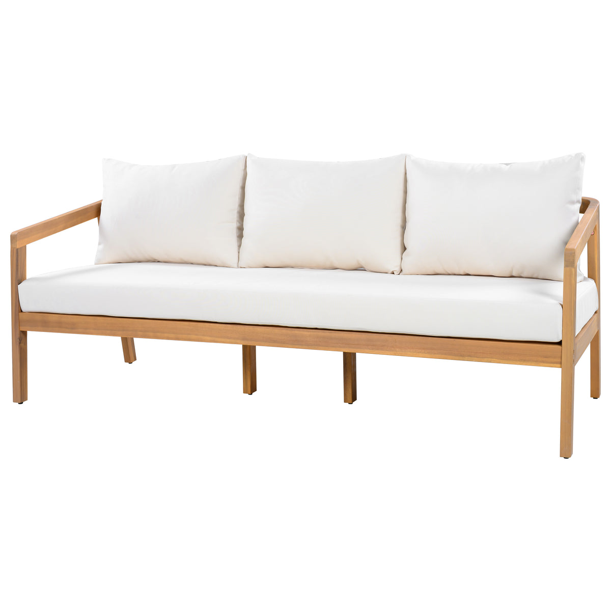 Credenza  Furniture Set with Removable Cushion, Outdoor Acacia Wood Conversation Set, Sold Wood Outdoor Sectional Sofa Set , Natural+Beige