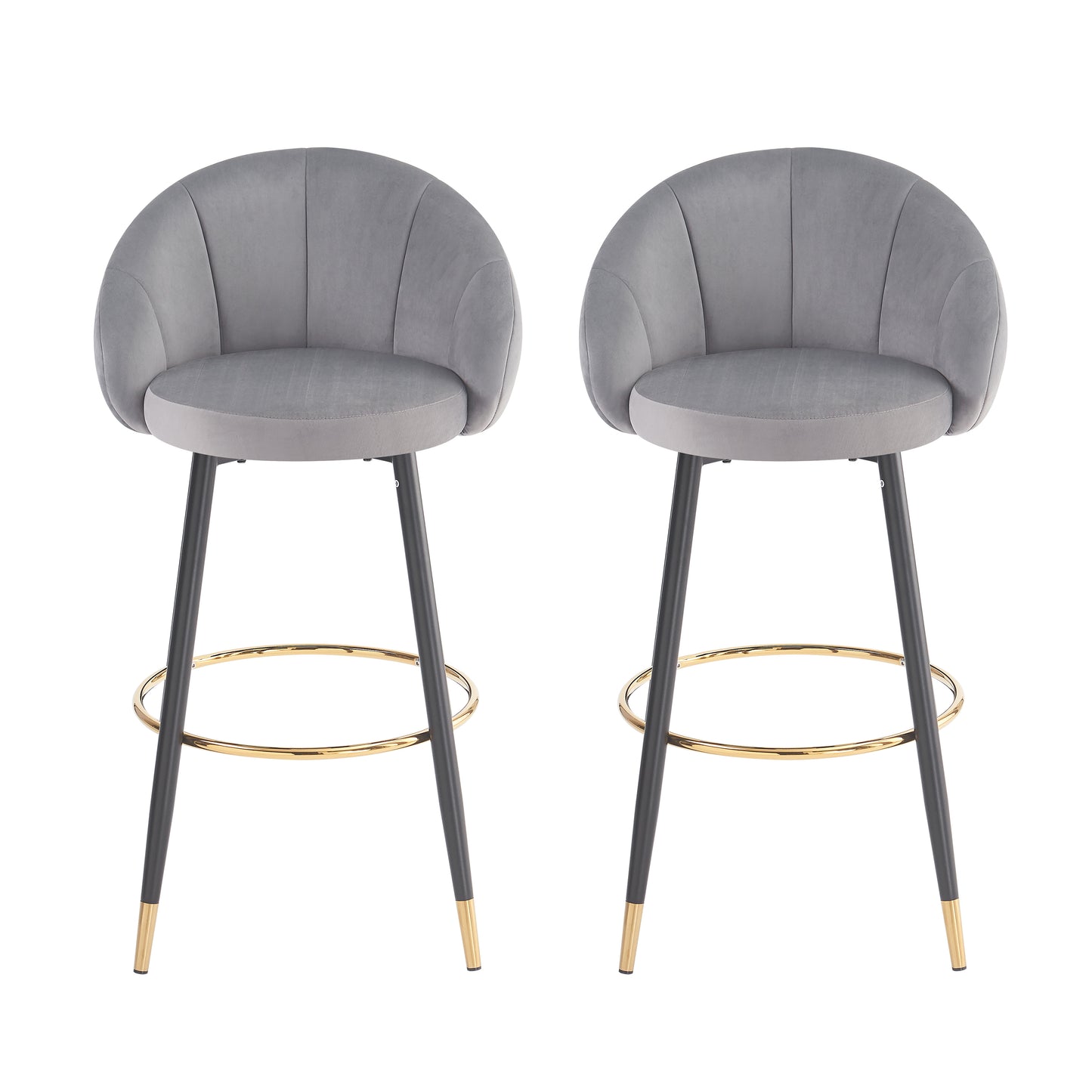 Soreli 40.5" High Back, Black Velvet & Gold Metal Bar Stool,Luxe Modern Design, Set of 2