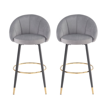 Soreli 40.5" High Back, Black Velvet & Gold Metal Bar Stool,Luxe Modern Design, Set of 2