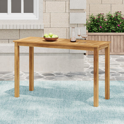 Caeli Outdoor Acacia Wood Patio Bar Table, Slatted Top