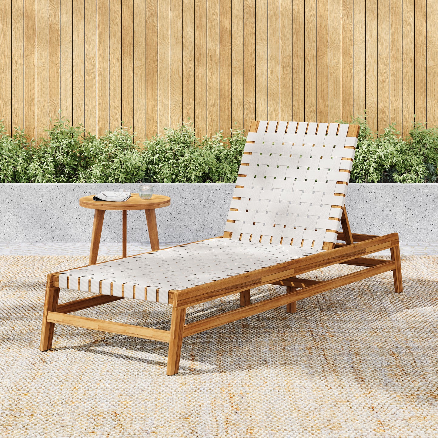 Rionaris Outdoor Acacia Wood Rope Chaise Lounge Adjustable 4-Position Recliner